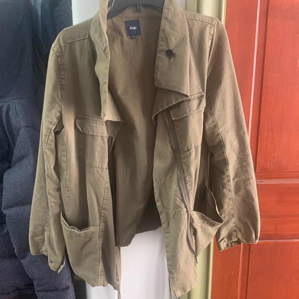 Gap tie waist zipper light weight coat with pockets